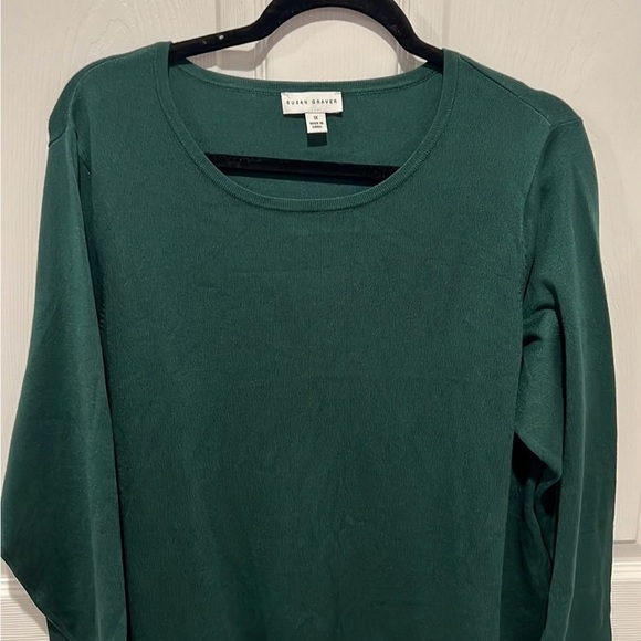 Susan Graver QVC green rayon nylon sweater with feather weave combo 1X - Picture 3 of 7